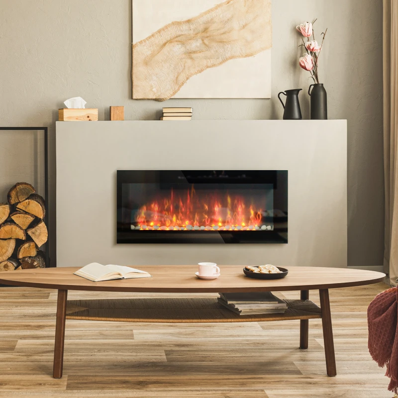 HOMCOM Wall Mounted Fireplace, 41 Inch Modern Electric Fireplace with Patented LED Flame Effect and 7 Colors, Black