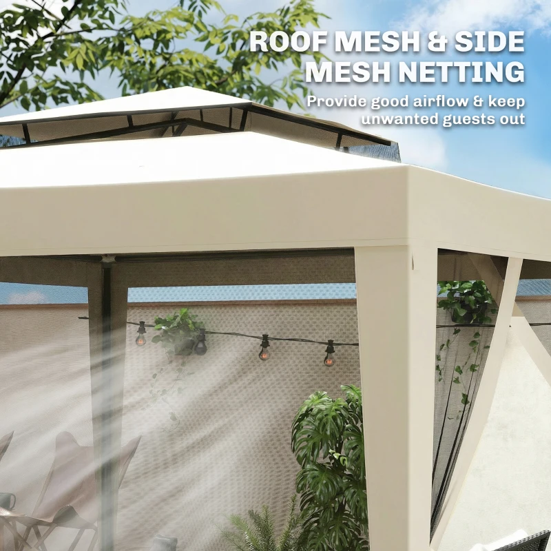 Outsunny 10' x 10' Canopy Tent, Party Tent with Mesh Netting and Double Tier Roof for Backyard, Garden, Patio, Outdoor, Beige