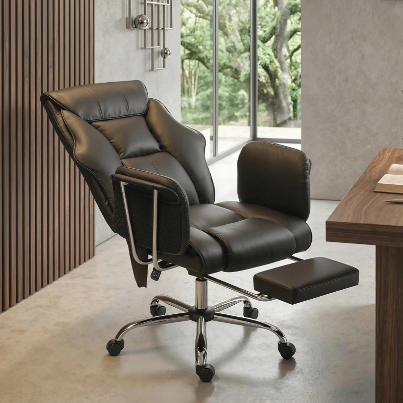 HOMCOM Massage Office Chair with 6 Points Vibration, Executive Desk Chair with High Back, PU Leather, Footrest, Black