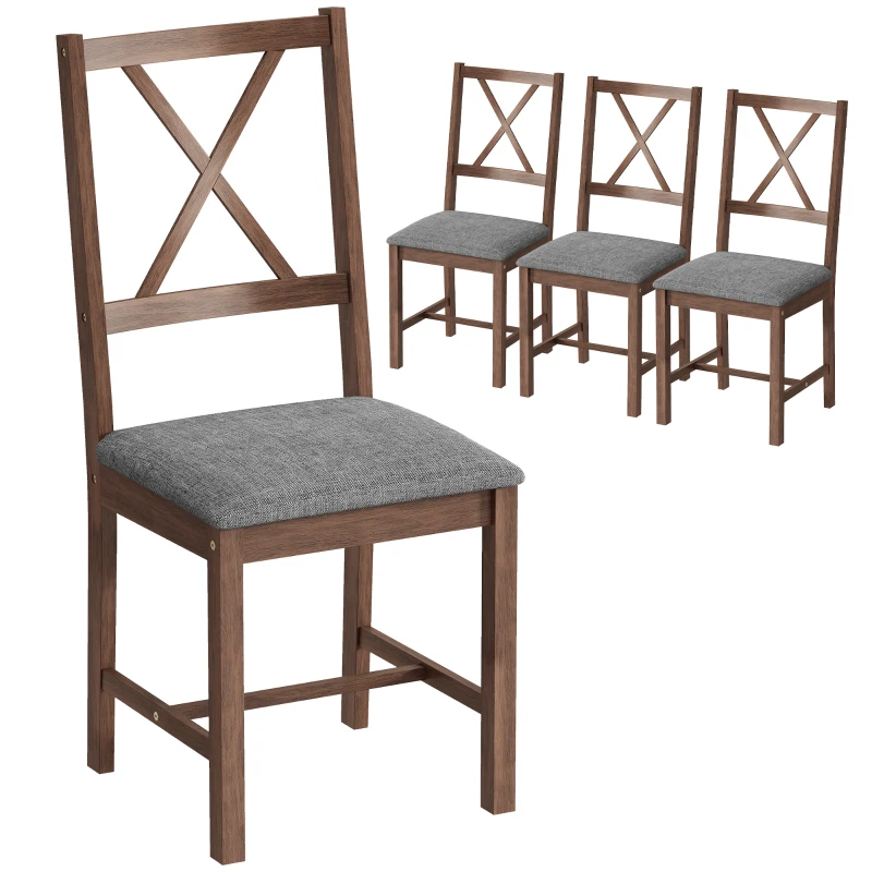 HOMCOM Set of 4 Dining Chairs, Upholstered X-Back Dining Room Chairs with Rubberwood Legs and Padded Seat for Kitchen, Gray