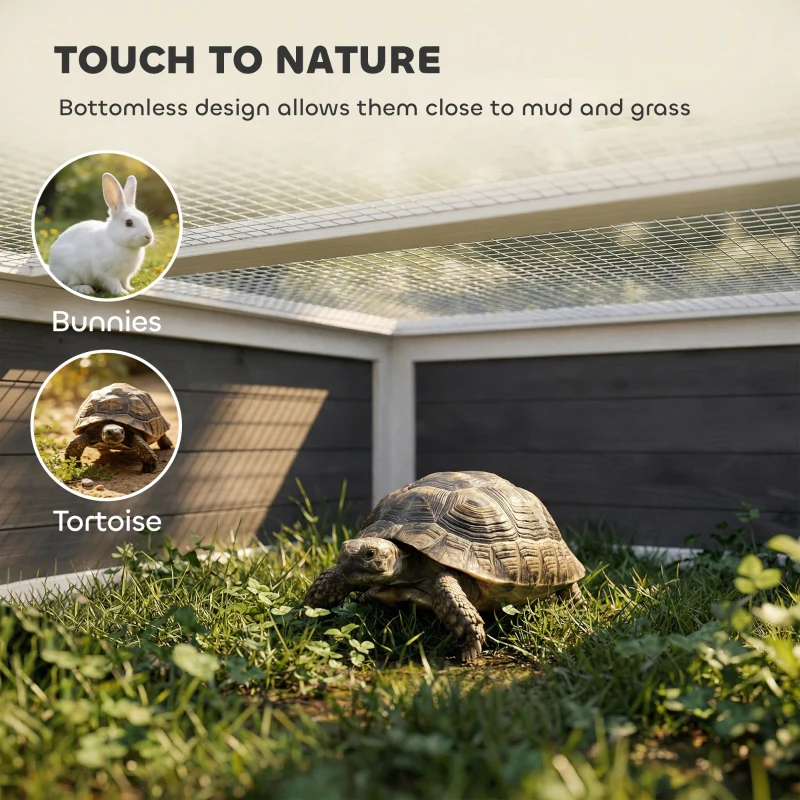 PawHut Tortoise Habitat Openable Top Wooden Tortoise Enclosure Run Area and Clear Window Dark Gray
