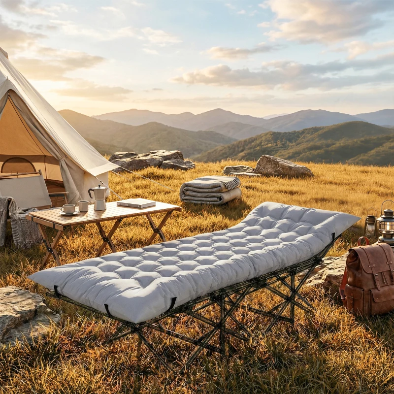 Outsunny Sleeping Mat, Camping Mat Pad with Elastic Straps, Light Grey