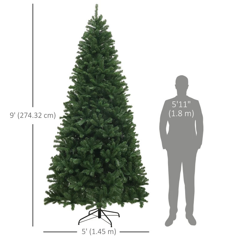 HOMCOM 9ft Artificial Christmas Trees with 2132 Branch Tips, Auto Open and Steel Base, Green