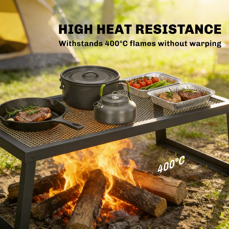 Outsunny Folding Campfire Grill, 36" x 18" Heavy Duty Carbon Steel Grill Grate with Folding Legs, Black