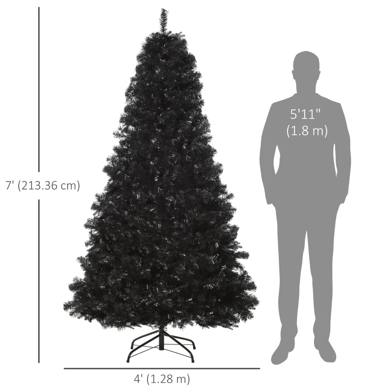 HOMCOM 7ft Artificial Christmas Tree Holiday Home Indoor Decoration with Automatic Open, Black