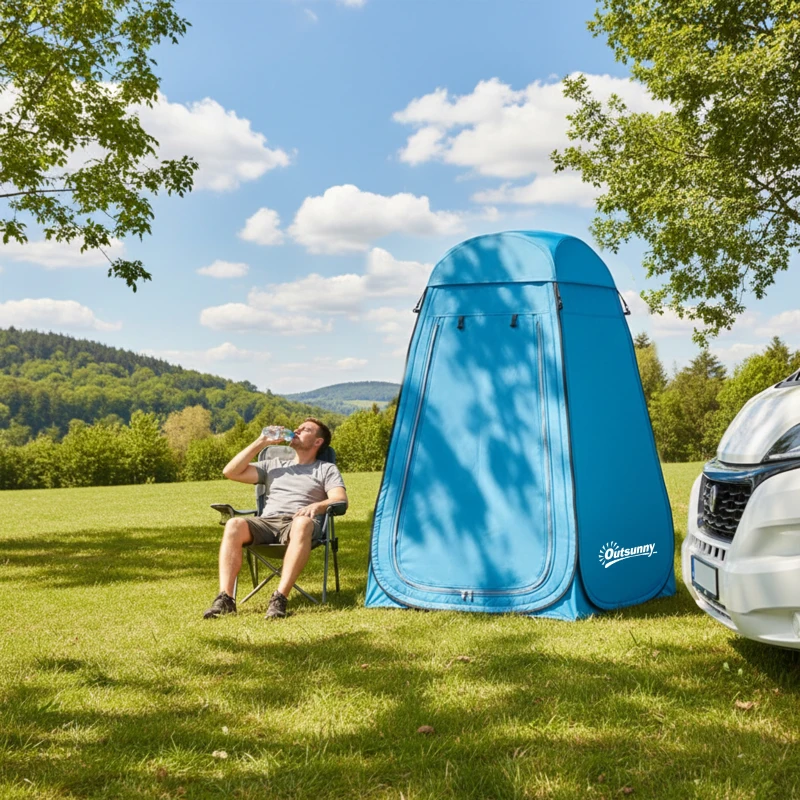 Outsunny Pop Up Shower Tent, Portable Privacy Room for Outdoor Changing, Dressing, Fishing Storage with Carrying Bag, Blue