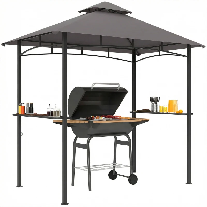 Outsunny 8' x 5' BBQ Grill Gazebo Tent with Double Tiered Canopy for Outdoor Sun Shade, Dark Grey