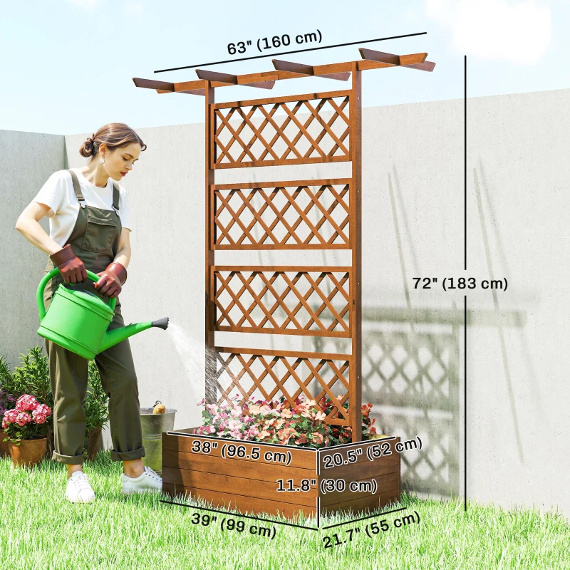 Outsunny Wooden Planter with Trellis Privacy Screen, Raised Garden Bed to Grow Vegetables, Herbs and Flowers, Orange