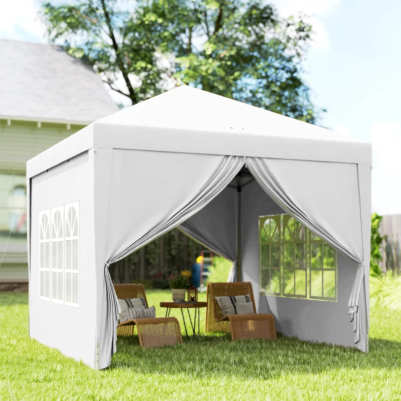 Outsunny 10'x10' Outdoor Pop Up Party Tent Wedding Gazebo Canopy with Carrying Bag (White)