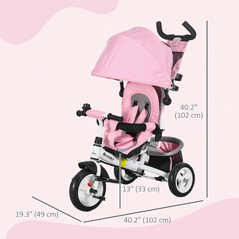 Qaba 6 in 1 Tricycle for Toddler 1-5 Years with Parent-Push Handle, Pink