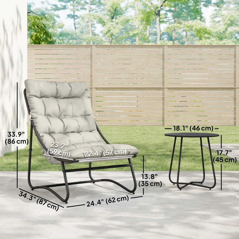 Outsunny 3 Piece Outdoor Bistro Set, Round Patio Table and Chairs Set for 2 with Breathable Mesh Seat and Cushions, Light Grey