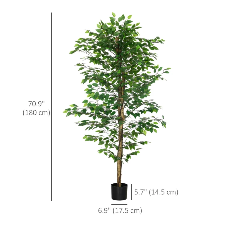 HOMCOM 6ft Artificial Trees Ficus, Indoor Fake Plant with Pot, for Home Decor