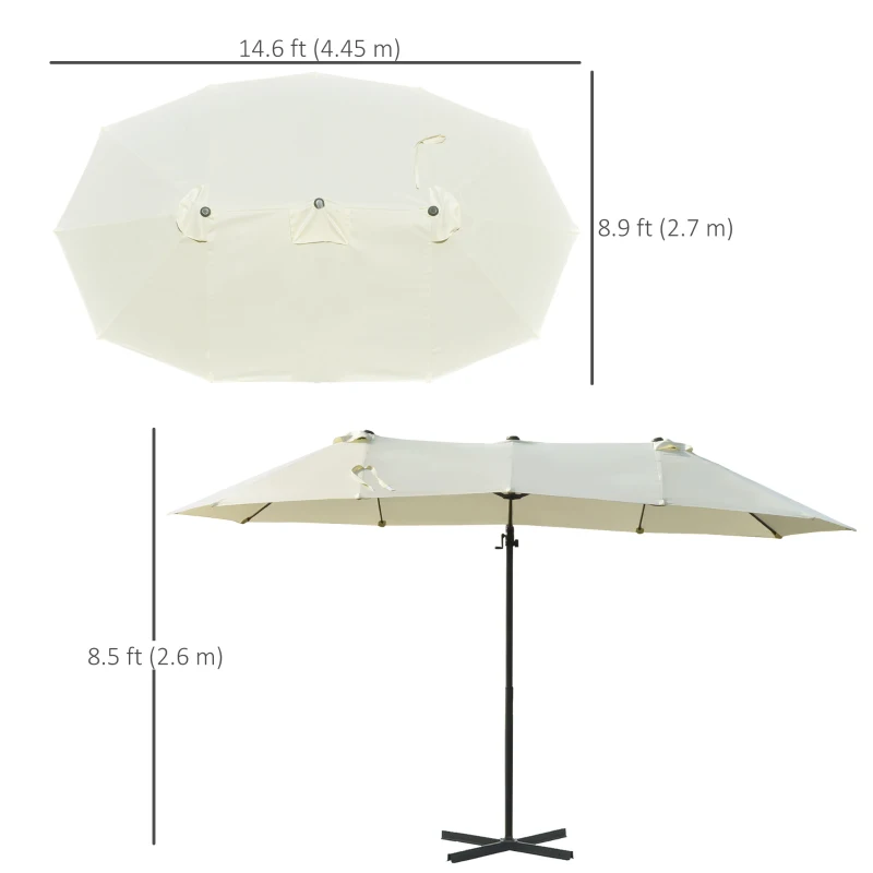 Outsunny Outdoor Patio Umbrella Offset Cantilever Umbrella with Twin Canopy Sunshade Umbrella with Lift Beige