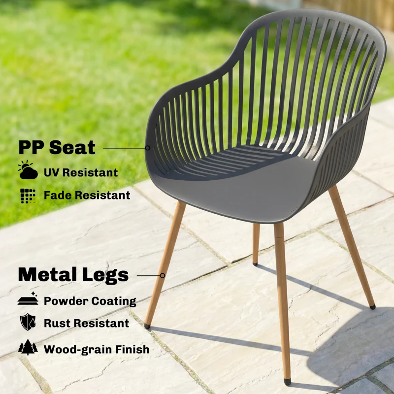 Outsunny Outdoor Dining Chairs Set of 4, Patio Chairs with Slotted Backrest, Grey
