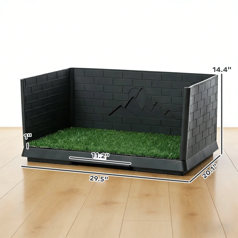 PawHut Dog Grass Pad with High Walls and Tray, Indoor Potty Tray for Puppy Training, Pee Pad Holder with Artificial Grass