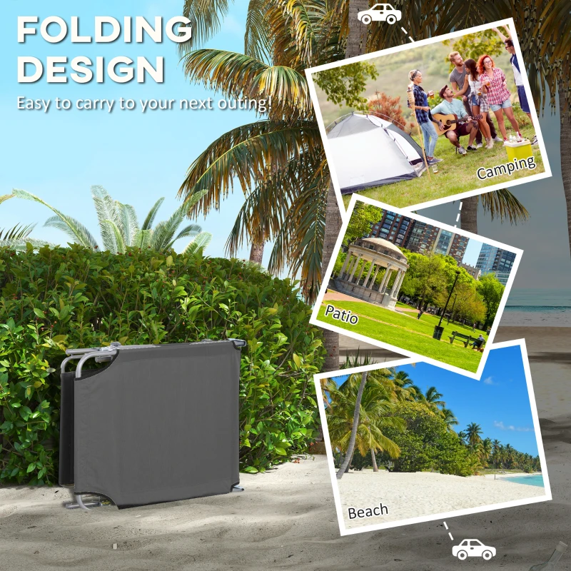 Outsunny 2Pcs Outdoor Lounge Chair, Adjustable Folding Chaise Lounge with Sun Shade for Beach, Camping, Hiking, Grey