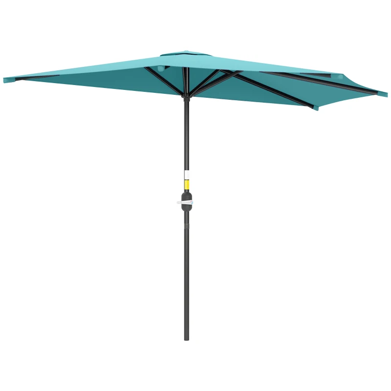 Outsunny 9.8ft Half Umbrella Semi Round Patio Parasol with Crank Handle, Top Vent for Garden, Balcony- NO BASE INCLUDED, Light Blue