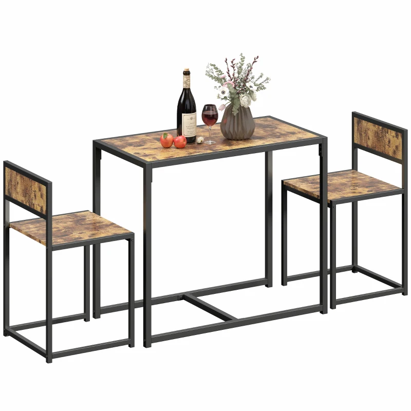 HOMCOM Dining Table Set, Industrial Dining Set for 2, Kitchen Table and Chairs for Small Space, Dining Room Table with Chairs