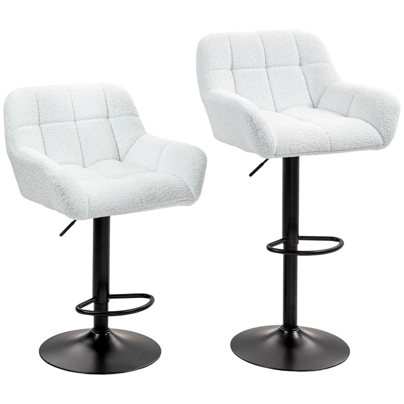HOMCOM Swivel Barstools Set of 2 Adjustable Bar Stools with Footrest Armrests for Dining Room Cream White