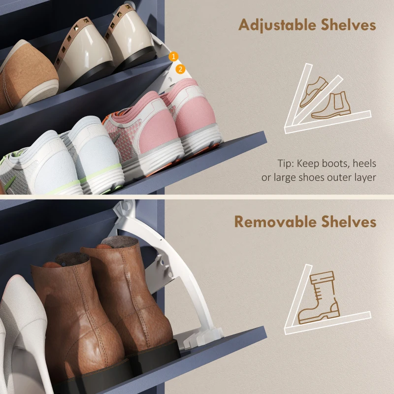 HOMCOM Shoe Storage Cabinet with 4 Flip Drawers, Farmhouse Narrow Shoe Cabinet, Holds Up to 24 Pairs, Blue