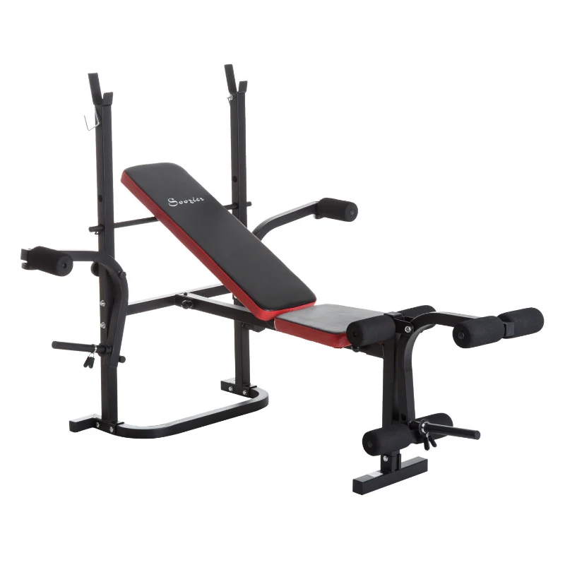 Soozier Adjustable Weight Bench with Leg Developer Barbell Rack for Weight Lifting and Strength Training Multifunctional Bench Press Workout Station for Home Gym