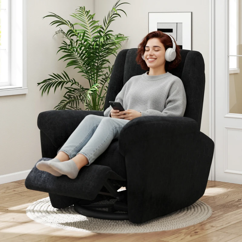 HOMCOM Power Recliner Chair, Fabric Upholstered Recliner Chair with USB Ports, Swivel and Rocking Function, Footrest, Black