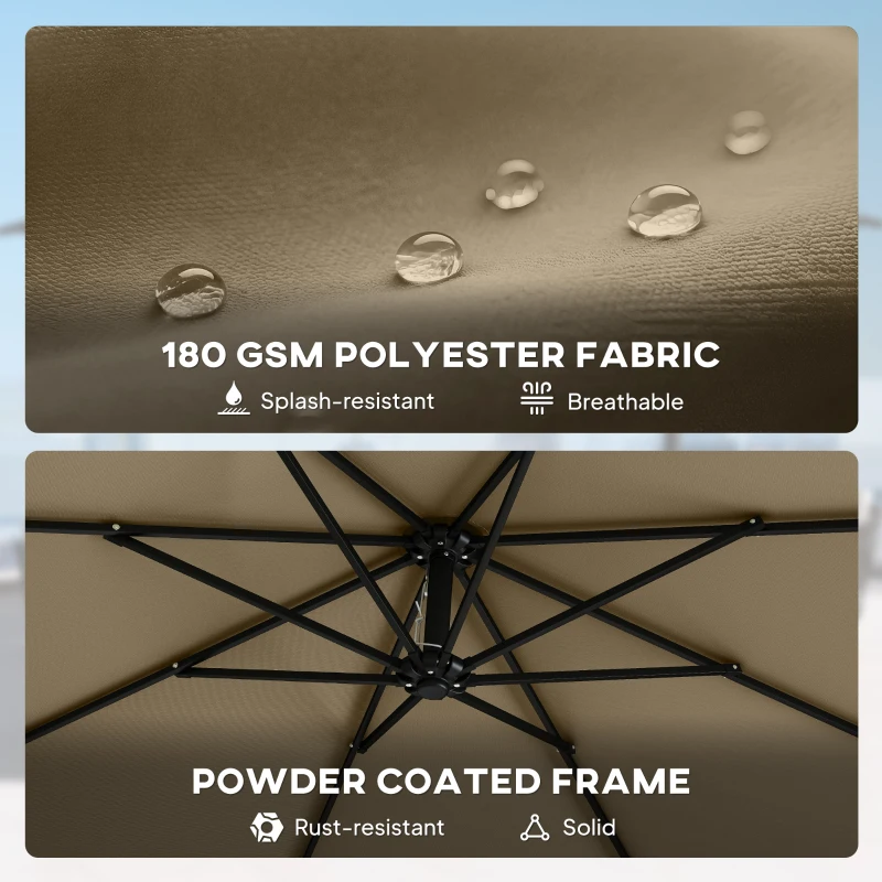 Outsunny 9.6 ft Offset Patio Umbrella with Sandbag, Garden Hanging Banana Cantilever Parasol with 360° Rotation, Khaki