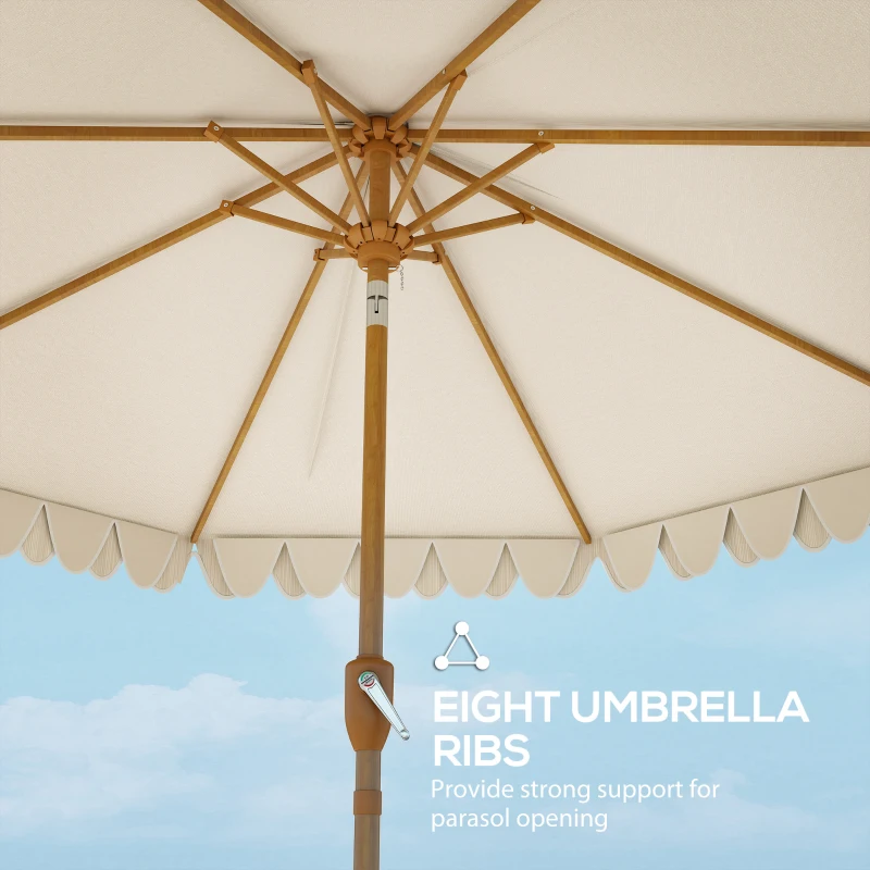 Outsunny 9 ft Patio Umbrella with Push Button Tilt and Crank, Double-ruffled Outdoor Market Table Umbrella Parasoll, Cream White