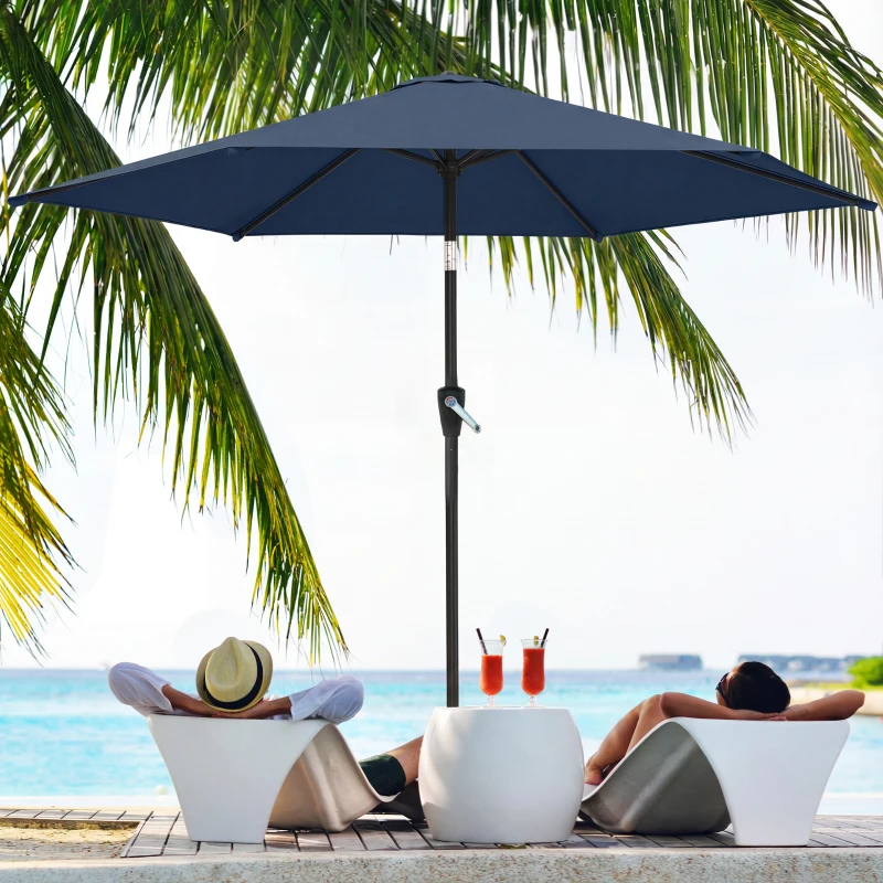 Outsunny 9FT Patio Umbrella, Outdoor Table Patio Umbrellith Tilt, Crank, 6 Ribs, UV Protection for Garden, Lawn, Deck, Backyard