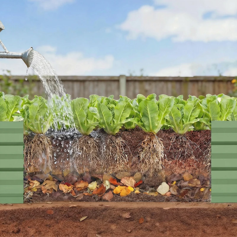 Outsunny 8'x2'x1' Galvanized Raised Bed, Large Elevated Planter Box for Growing Flowers, Herbs and Vegetables, Light Green