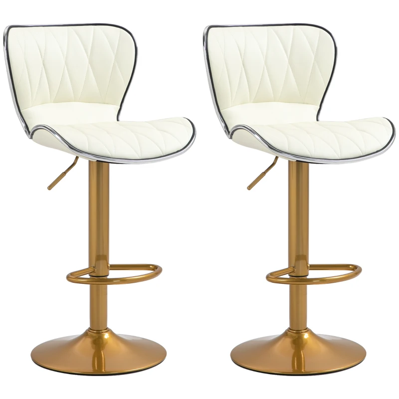 HOMCOM Counter Height Bar Stools Set of 2, Adjustable Height Bar Chairs with Swivel Seat, PU Leather Upholstery