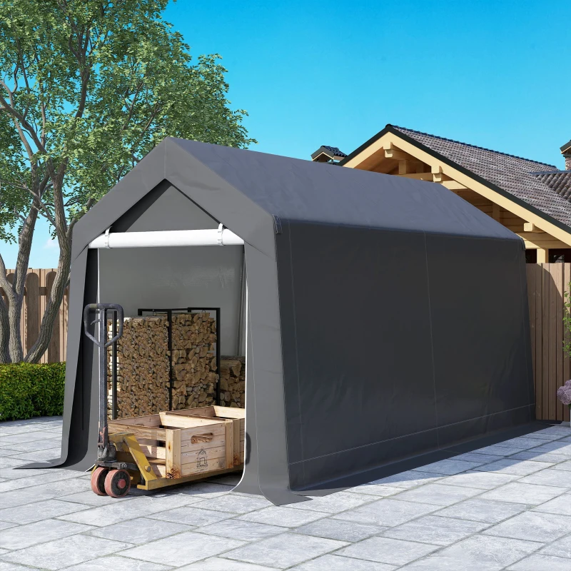 Outsunny 7' x 12' Outdoor Storage Shed Portable Garage with Roll-up Door for Motorcycle, Bike, Garden Tools, Dark Grey