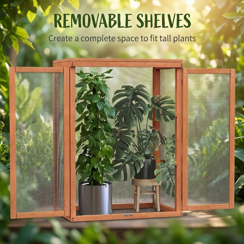 Outsunny Wooden 2 Tier Cold Frame Greenhouse Polycarbonate Plant Grow House Portable Garden, 22.8" x 17.3" x 30.7", Orange