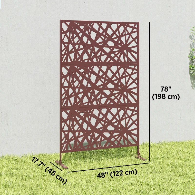 Outsunny Metal Outdoor Privacy Screen, Freestanding Outdoor Divider with Stand, 78" x 48", Dark Brown