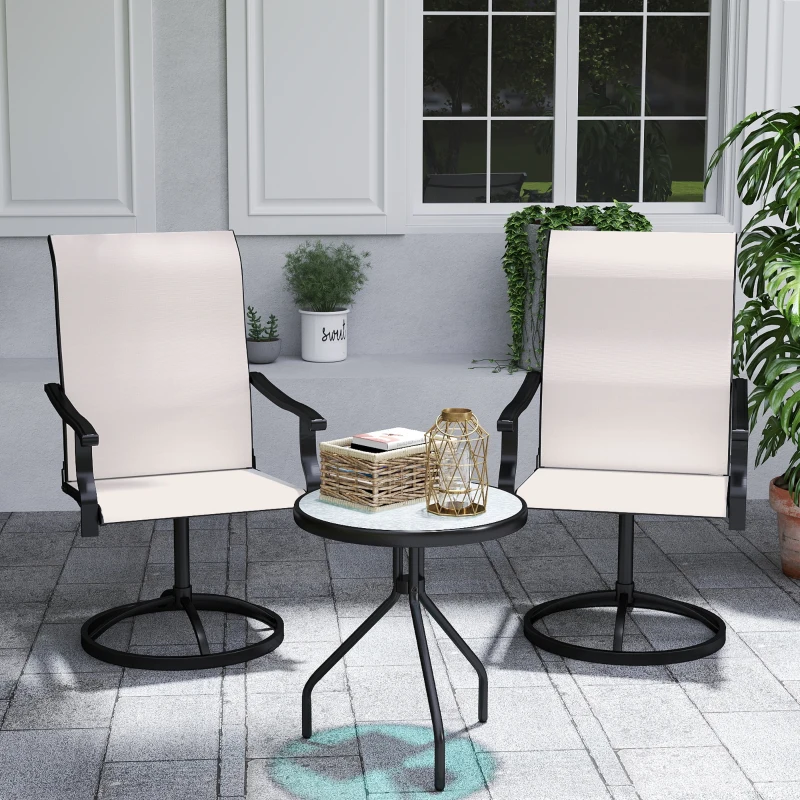 Outsunny Outdoor Swivel Dining Chairs Set of 2, High Back Swivel Chairs with All Weather Mesh for Deck, Backyard, Poolside, White