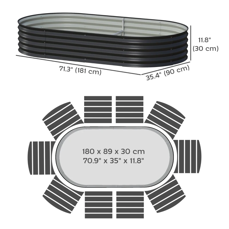 Outsunny 6' x 3' x 1' Large Outdoor Planter Box, Galvanized Raised Garden Bed with Metal Plant Stake, Black