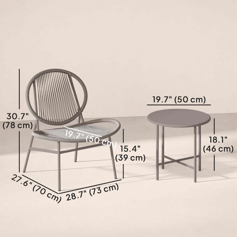Outsunny Rattan Bistro Set, 3 Pieces Wicker Patio Furniture Set, Acapulco Chairs and Steel Table for Porch, Balcony, Light Grey