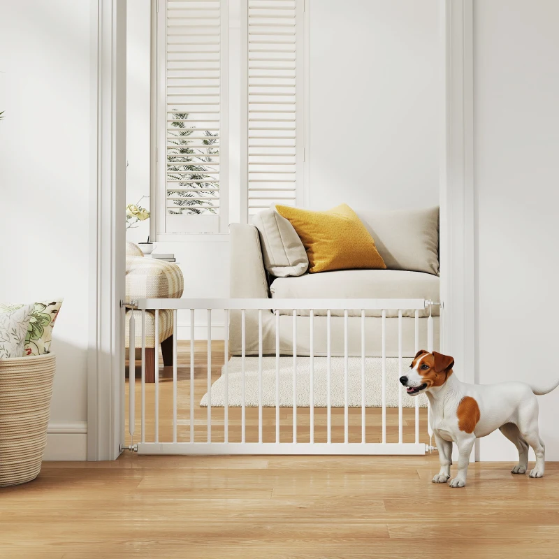 PawHut 26"-37" Dog Gate, Adjustable Pet Gate, Fits 18" Tall with 2 Extension, Pressure Mount Kit for Stairs and Doorways, White