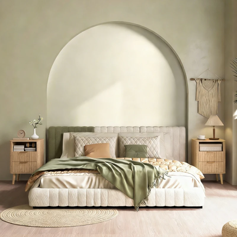 HOMCOM Nightstands Set of 2, Modern Bedside Tables with Charging Station, 2 Drawers and Open Shelf, Oak