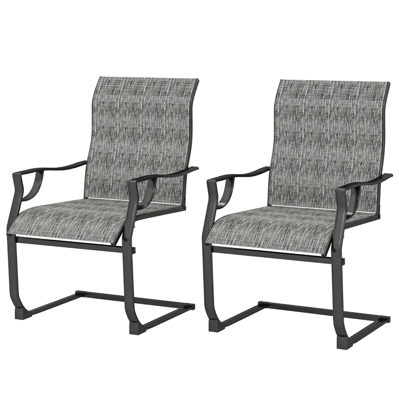 Outsunny C Spring Motion Patio Chairs Set of 2 with Curved High Backrest, Armrest, All Weather Breathable Fabric, Metal Frame