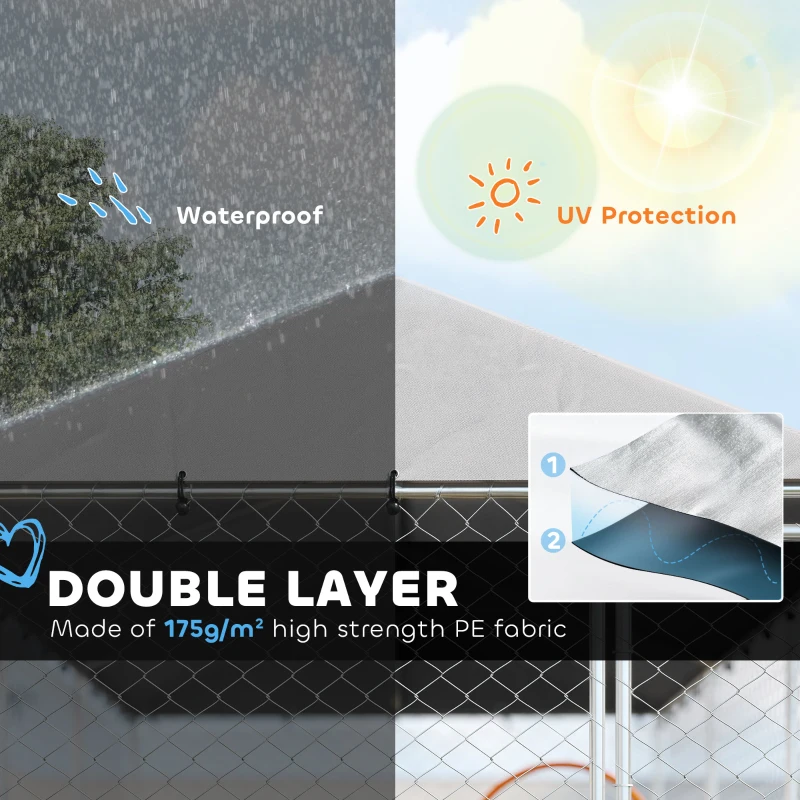 PawHut 20' x 7.5' x 5' Dog Kennel Outdoor for Large Dogs with Waterproof Roof, Silver