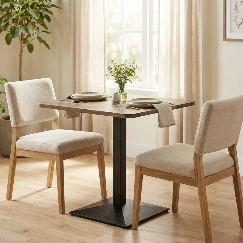 HOMCOM 28" Square Dining Table, Modern Dining Room Table with Steel Base, Space Saving Small Kitchen Table, Walnut Wood Grain