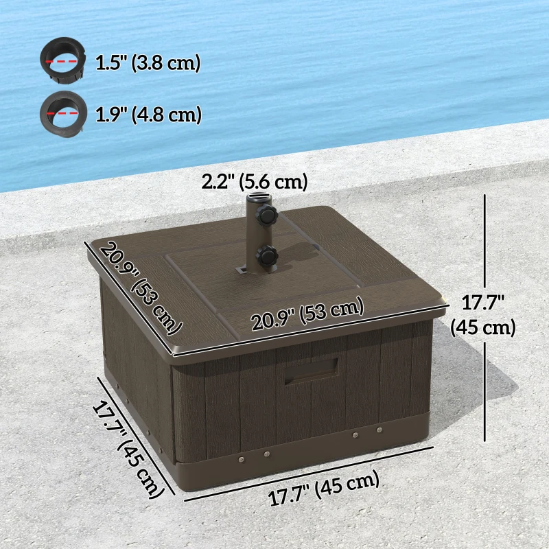 Outsunny 3-in-1 Outdoor Umbrella Base with Wheels and Handles, End Table, Flower Box Planter with Hole, 176 lbs. Capacity, Brown