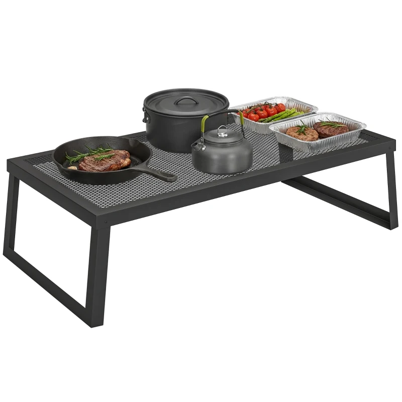 Outsunny Folding Campfire Grill, 36" x 18" Heavy Duty Carbon Steel Grill Grate with Folding Legs, Black