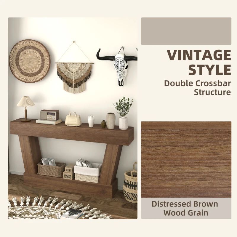 HOMCOM 63 Inch Vintage Console Table, Narrow Entryway Table with Open Shelf for Living Room, Dark Brown