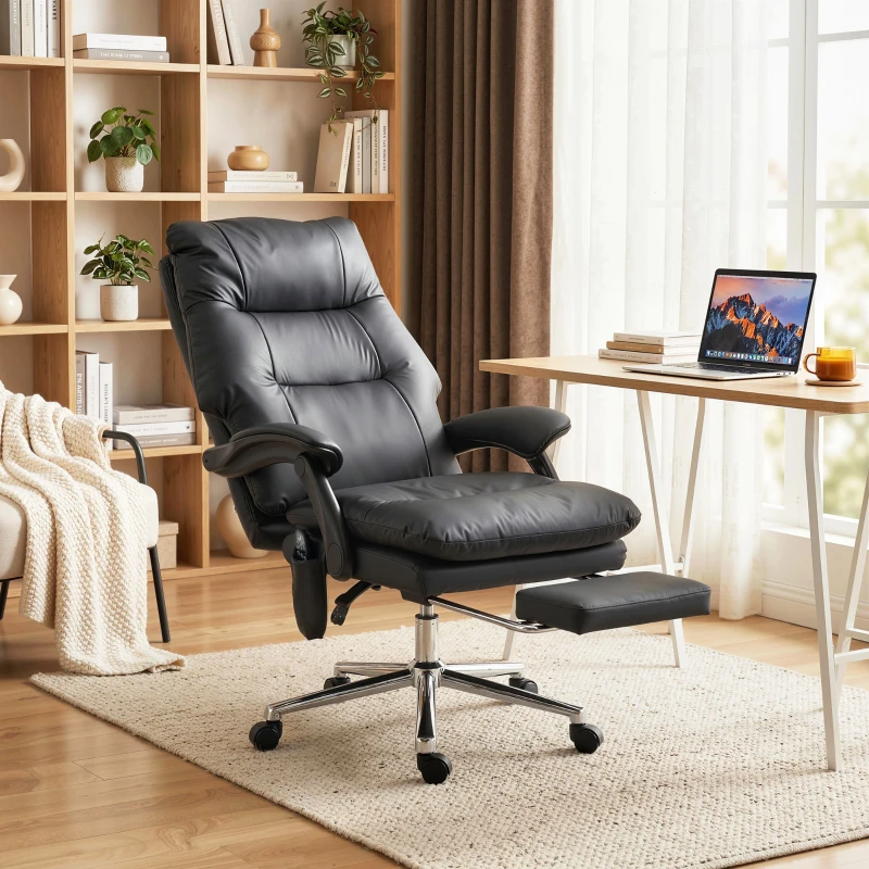 HOMCOM Massage Office Chair with 6-Point Vibration, Pet-Friendly Faux Leather Ergonomic Executive Desk Chair, Black