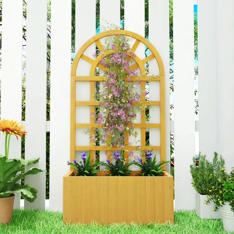 Outsunny Wooden Raised Garden Bed with Lattice Trellis, Outdoor Elevated Planter Box with Drainage Holes for Climbing Plants