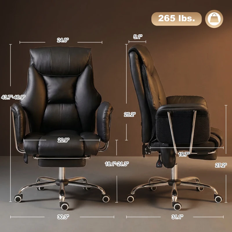 HOMCOM Massage Office Chair with 6 Points Vibration, Executive Desk Chair with High Back, PU Leather, Footrest, Black