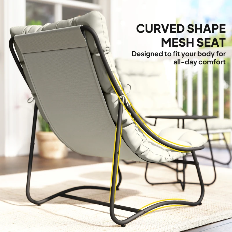 Outsunny 3 Piece Outdoor Bistro Set, Round Patio Table and Chairs Set for 2 with Breathable Mesh Seat and Cushions, Light Grey