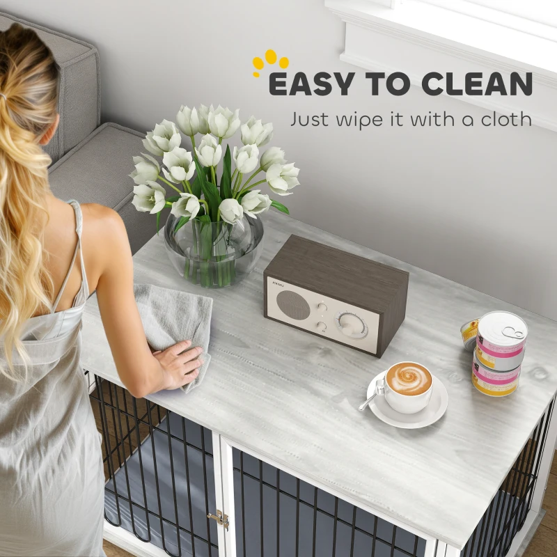 PawHut Dog Crate Furniture with Washable Cushion, Adjustable Feet for Medium Dogs, Indoor Use, Grey